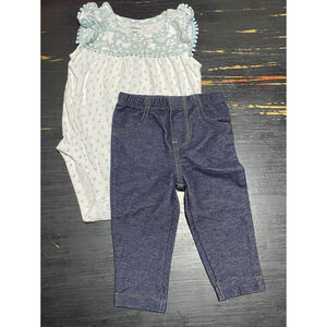 Carters Girls 6 Months Short Sleeve Romper And Jean Leggings